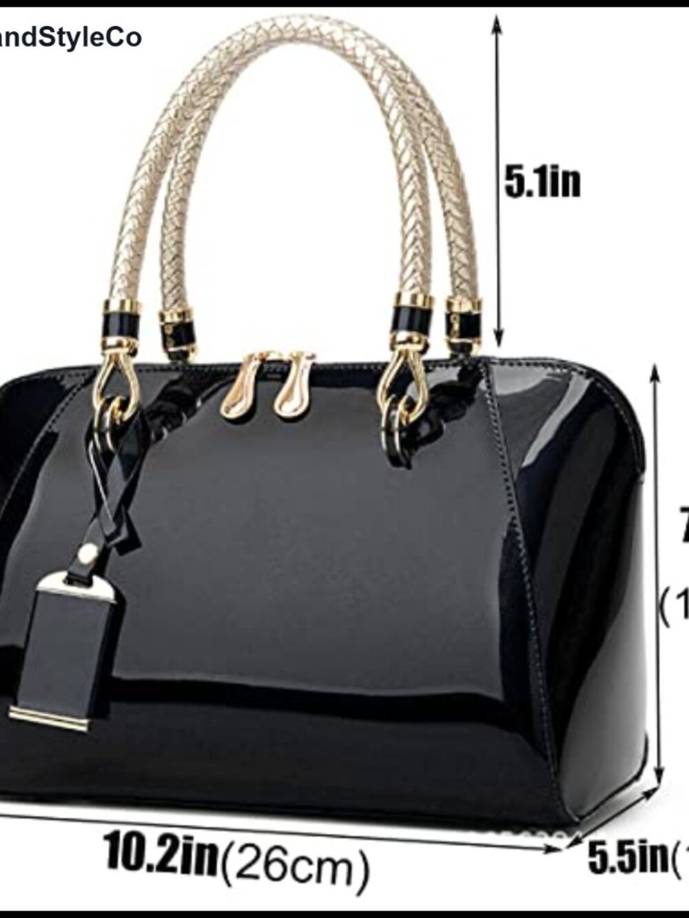 Shiny Patent Faux Leather Satchel Crossbody Bag Top Handle Purse - Picture 3 of 6